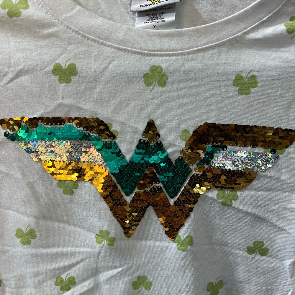 Girls Sequin St Patty’s Wonder Woman Logo T-Shirt